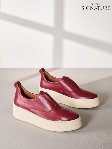 Red Slip On Signature Forever Comfort® Leather Chunky Wedge Platform Trainers (E83220) | €53