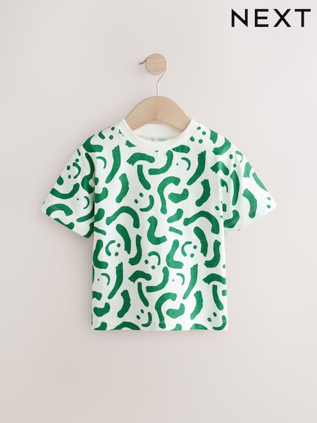 White/Green Happy Faces Short Sleeve All-Over Print T-Shirt (3mths-7yrs) (E83341) | €8 - €11