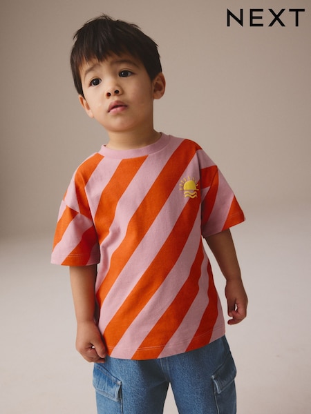 Red/Pink Short Sleeve Stripe T-Shirt (3mths-7yrs) (E83342) | €8 - €11