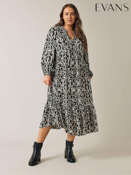 Evans Damask Print Black Dress (E83346) | €31