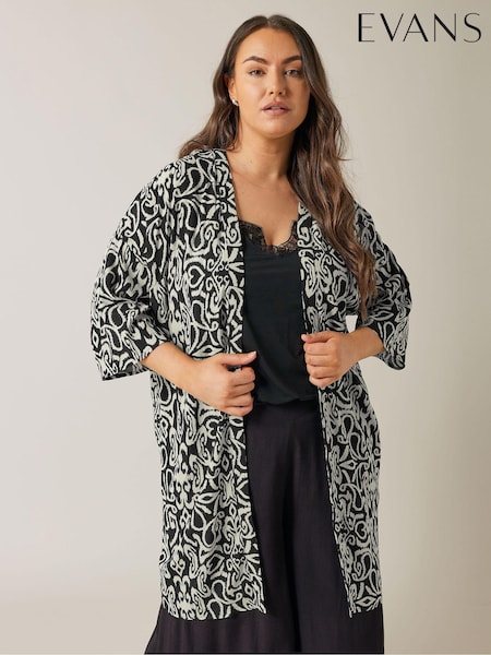 Evans Damask Print Black Kimono (E83350) | ‏113 د.إ.‏