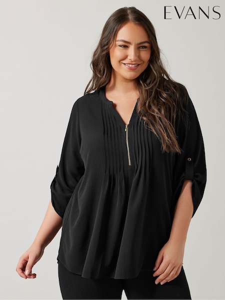 Negru - Evans Zip Pintuck Cămăși (E83352) | 268 LEI