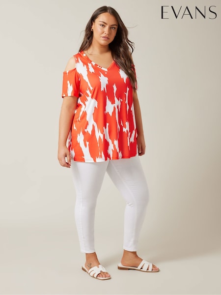 Evans Curve Abstract Print Cold Shoulder Top (E83361) | €22
