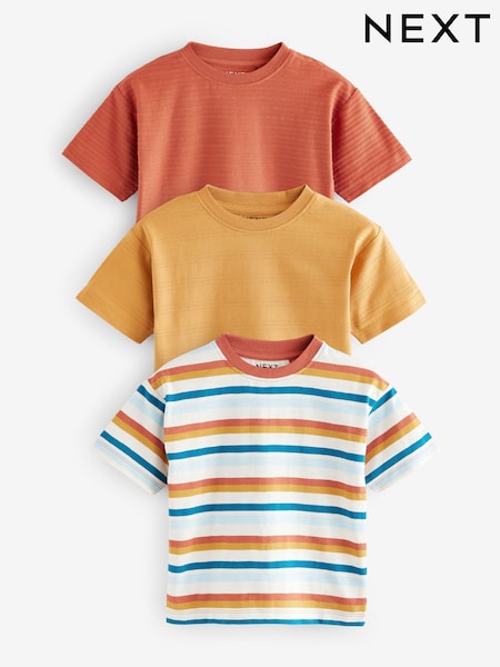 Orange - Short Sleeve Textured T-Shirts 3 Pack (3mths-7yrs) (E83462) | 23 € - 27 €