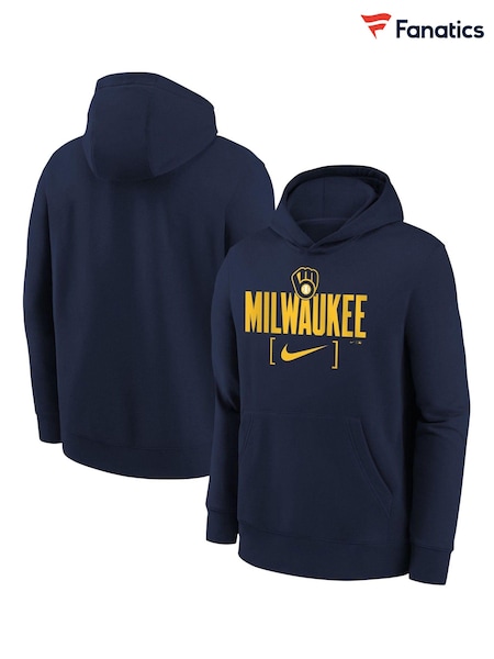 Fanatics Youth Blue MLB Milwaukee Brewers Club Fleece Club Stack Hoodie (E83484) | ₪241