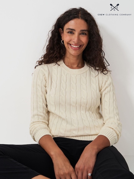 Cream - Crew Clothing Pulover rotund din tricot cu cablu (E83522) | 439 LEI