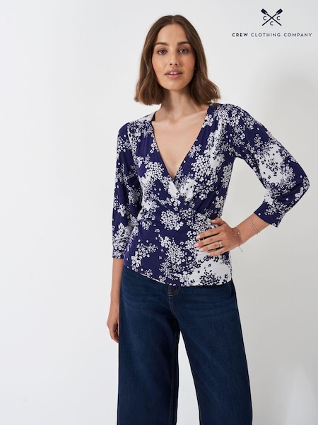 Crew Clothing Company Blue/White 3/4 Sleeve Wrap Top (E83523) | 96 QAR