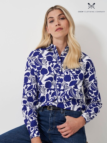 Crew Clothing Blue Printed Linen Blend Shirt (E83532) | €37