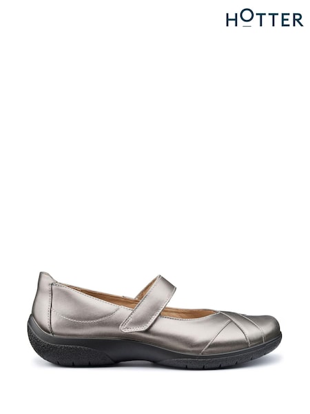 Hotter Pewter Grey Wide Fit Hope Touch-Fastening Leather Shoes (E83563) | €121