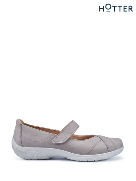 Hotter Flint Grey Standard Fit Hope Touch-Fastening Leather Shoes (E83567) | €121