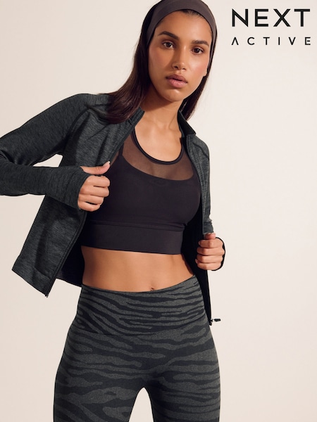 Charcoal Grey Seamless Active Zip Through Yoga Jacket (E83683) | AED143