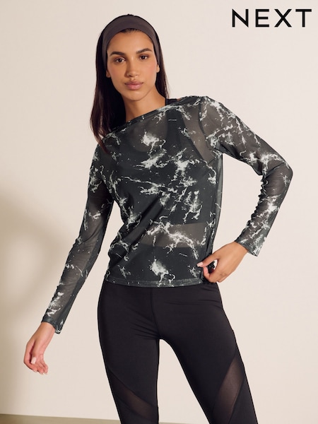 Estampado - Marble Print Mesh Long Sleeve Top (E83721) | 29 €