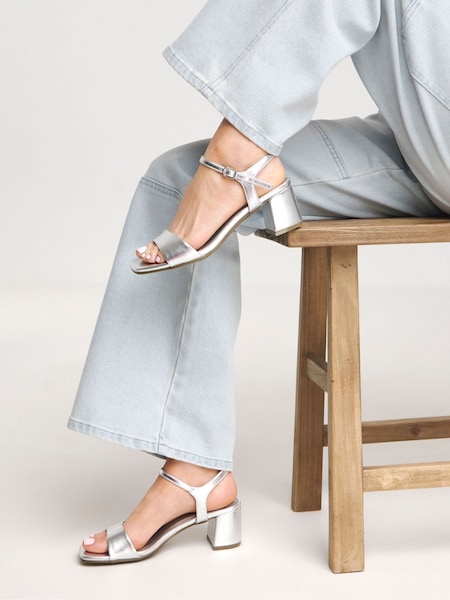 JD Williams Silver Block Heel Barely There Sandals in Extra Wide Fit (E83774) | €24