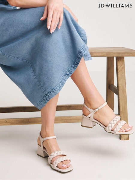 JD Williams Cream Standard/Wide Fit Plaited Twin Strap Sandals in Extra Wide Fit (E83775) | €24