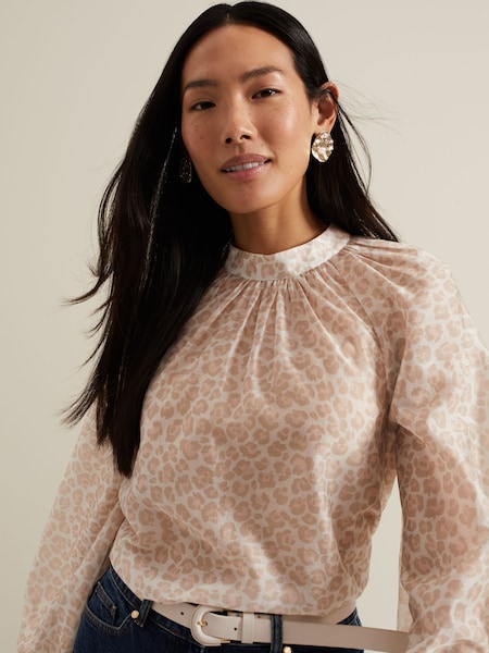 Phase Eight Natural Aila Animal Print Blouse (E83808) | AED230