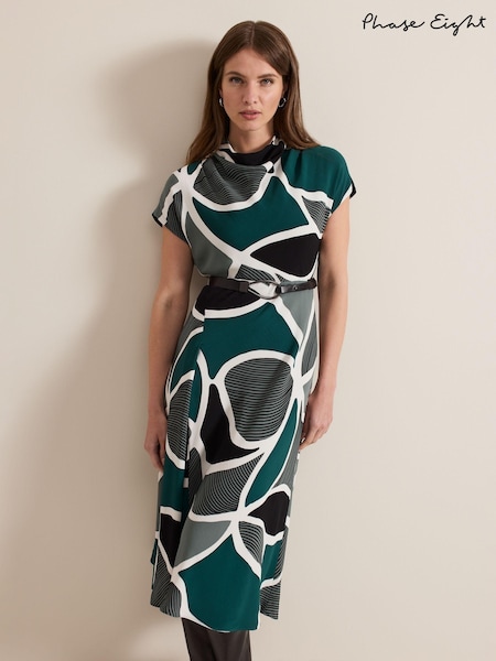 Phase Eight Green Petite Zaynab Swirl Cowl Neck Midi Dress (E83812) | AED375