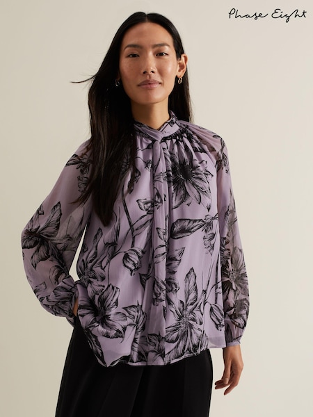Phase Eight Purple Aretta Floral Print Blouse (E83826) | 195 QAR