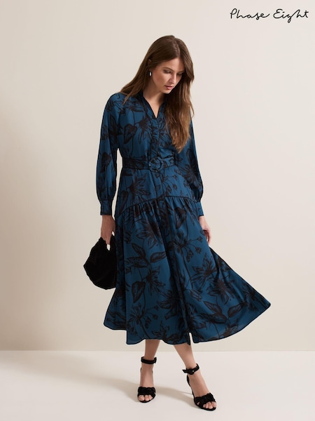 Phase Eight Blue Petite Shakira Floral Midaxi Dress (E83832) | AED404