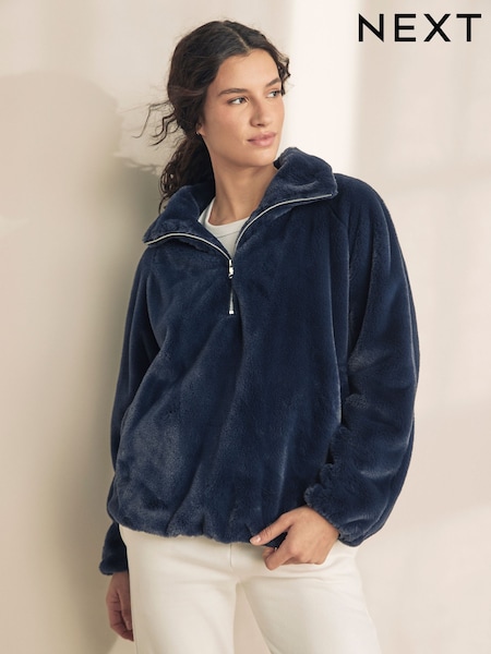Blue Faux Fur Half Zip Top (E83895) | R$ 305
