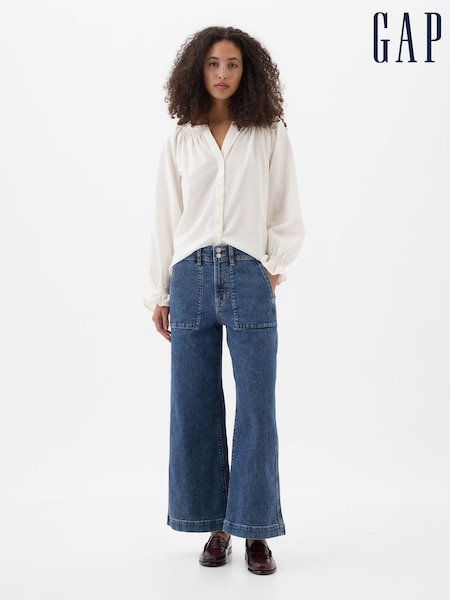 Gap Blue High Waisted Wide Leg Cropped Jeans (E83970) | €72