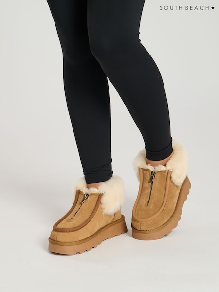 South Beach Brown Zip Up Ankle Boots (E83985) | R$ 840