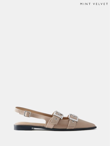 Mint Velvet Natural Leather Buckled Flat Shoes (E84006) | €156
