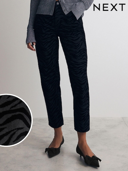 Zebra Print Flocked Straight Leg 100% Cotton Jeans (E84058) | €17