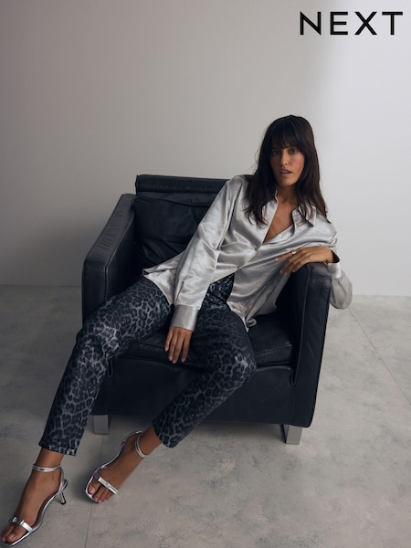 Металлик Леопард - Print 100% Cotton Printed Straight Leg Jeans (E84061) | €32