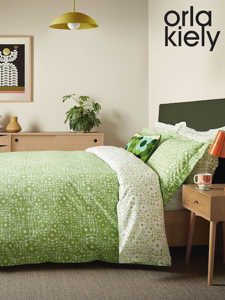 Orla Kiely Basil Green Criss Cross Stem Duvet Cover and Pillowcase 100% Cotton Set (E84088) | €86 - €138