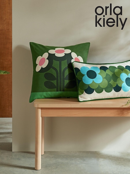 Orla Kiely Green Retro Flower Stripe 100% Cotton Cushion (E84090) | €50