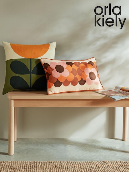 Orla Kiely Orange Retro Flower Stripe 100% Cotton Cushion (E84098) | €50