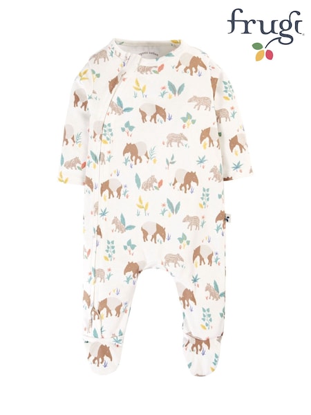 Frugi Animal Print Kimono Zip White Babygrow (E84099) | €33
