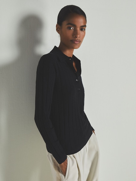 LES 100 CIEL Black Reiss | Les 100 Ciels Wool and Silk Polo Shirt (E84142) | €195