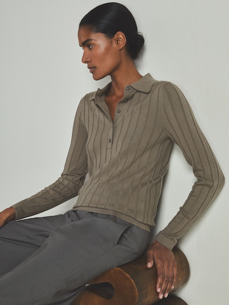 LES 100 CIEL Dark Mink Reiss | Les 100 Ciels Wool and Silk Polo Shirt (E84143) | €195
