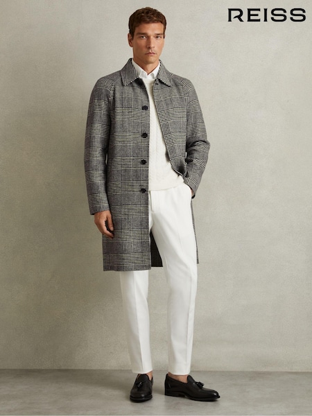 Reiss Black/White Chaplin Checked Wool-Blend Car Coat (E84144) | €577