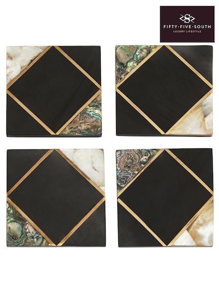 Fifty Five South Set of 4 Black/Gold Oriana Coasters (E84172) | €77