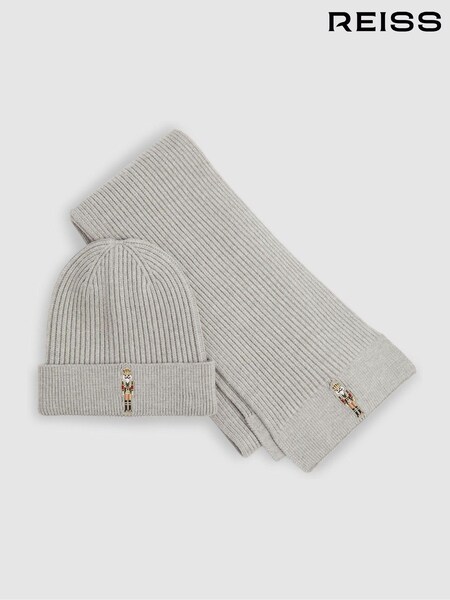 Zartes Grau meliert - Reiss Cornelius Christmas Nutcracker-Embroidered Hat and Scarf Set (E84202) | 58 €