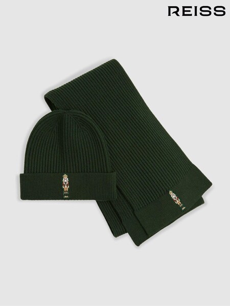 Smaragdgrün - Reiss Cornelius Christmas Nutcracker-Embroidered Hat and Scarf Set (E84211) | 58 €