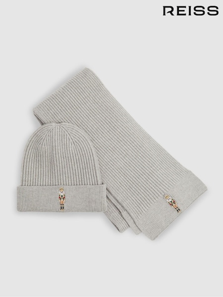 Мягкий меланж Серый - Reiss Cornelius Nutcracker Embroidered Hat and Scarf Set (E84220) | €58