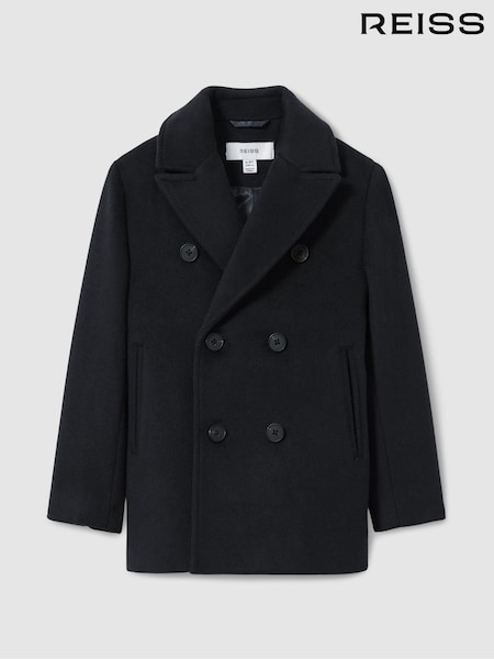 Reiss Navy Bergamo 13-14 yrs Wool-Blend Twill Double-Breasted Coat (E84225) | AED806