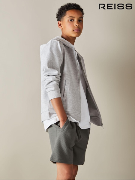 Reiss Grey Melange Vark 9-13 yrs Cotton Blend Textured Zip-Front Hoodie (E84226) | €64