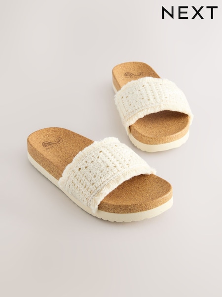 Neutral White Crochet Sliders (E84237) | AED81 - AED97