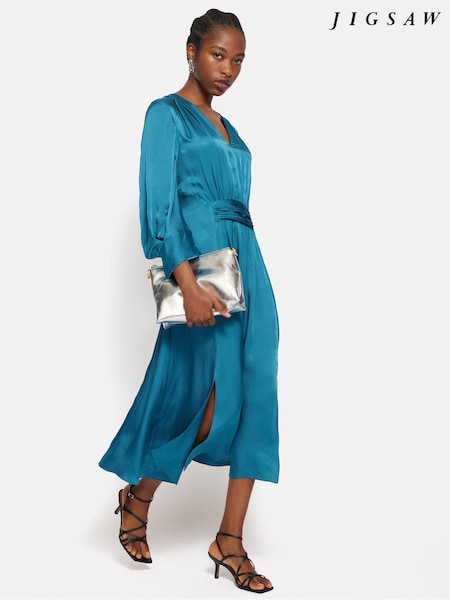 Jigsaw Blue Hammered Satin Midi Dress (E84261) | €149