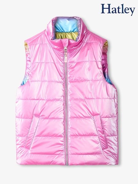 Hatley Pink Rainbow Shine Reversible Quilted Gilet (E84265) | ₪297