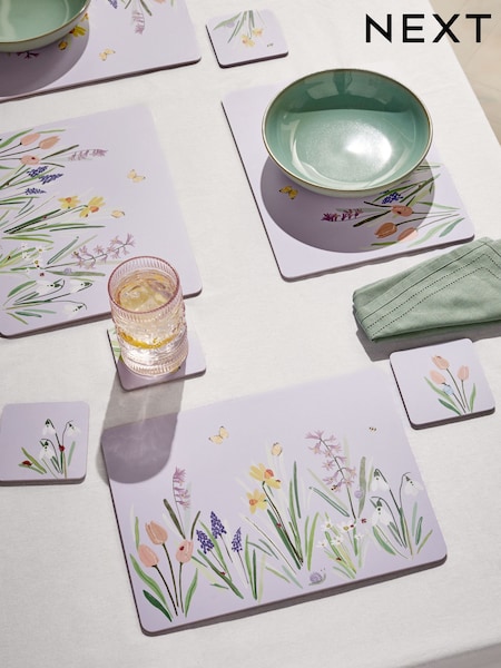 Set of 4 Purple Lila Floral Corkback Placemats and Coasters (E84419) | € 16