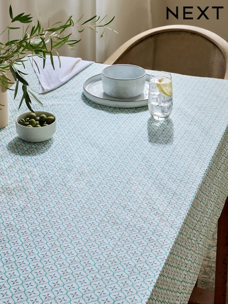 Teal Blue Mediterranean Tile Wipe Clean Tablecloth (E84424) | €30 - €40