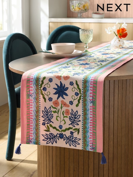 Pink Cassia Embroidered Kitchen Table Runner (E84427) | €45