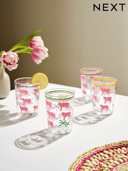 Set of 4 Multi Cassia Tropical Leopard Tumblers (E84436) | $40