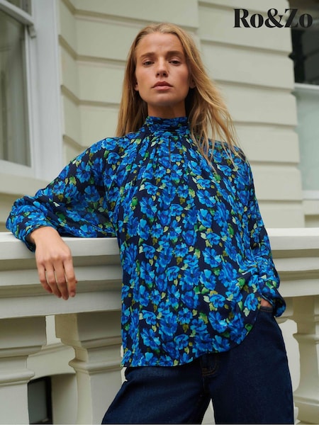 Ro&Zo Blue Floral Print Batwing Sleeve Blouse (E84471) | €60