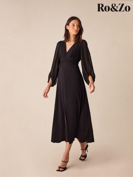 Ro&Zo Ruched Waist Black Dress (E84473) | AED463